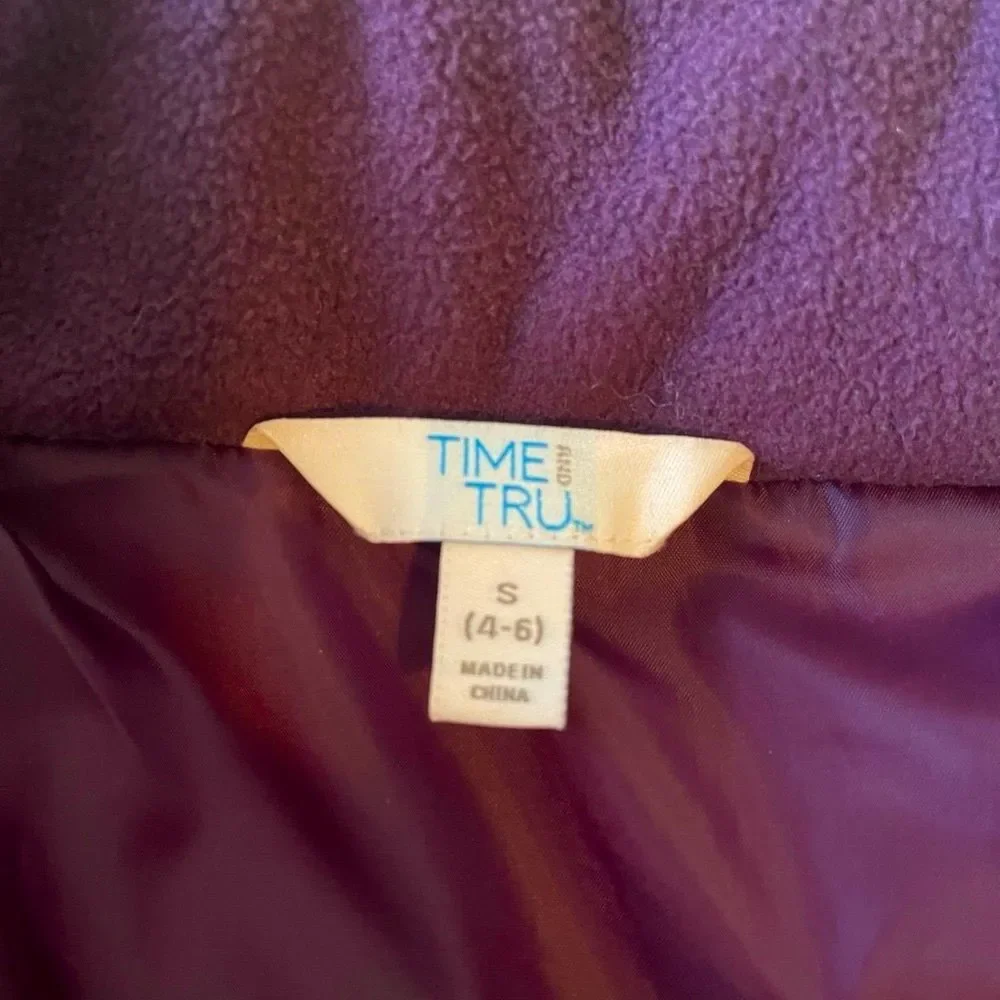TIME & TRU Girls Purple Quilted Puffer Jacket Size 4-6 Removable Hood